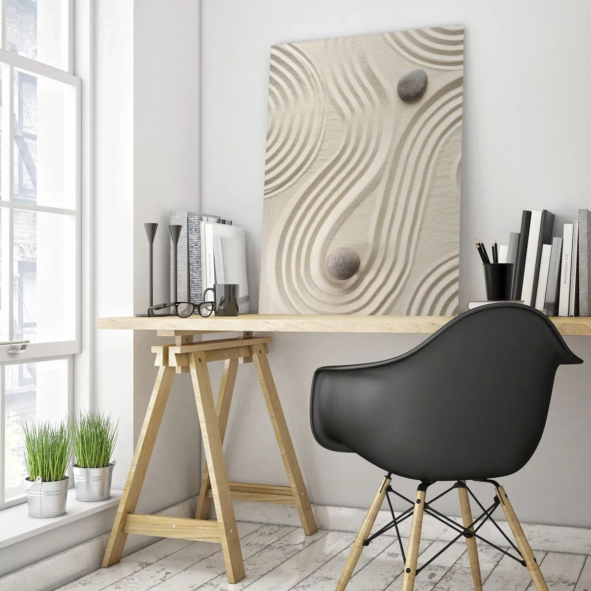 Quadro su vetro - Design zen minimalista con sabbia e pietre - 80x120cm - Il tocco del calore - Decorazione murale moderna per soggiorno e camera da letto ARTTOR