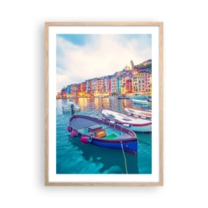 Poster in cornice rovere chiaro - Sera colorata nel porto - 50x70 cm