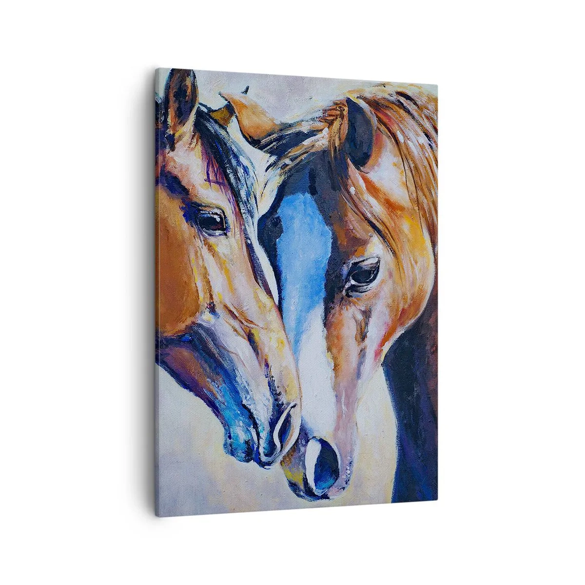 Quadro su tela - Stampe su Tela - Rappresentazione pittorica di due cavalli in un ambiente amichevole. - 50x70cm - Sarà amicizia o amore? - Decorazione murale moderna per soggiorno e camera da letto ARTTOR