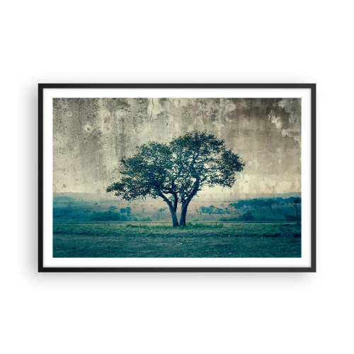 Poster in cornice nera - Un melo su un prato blu? - 91x61 cm
