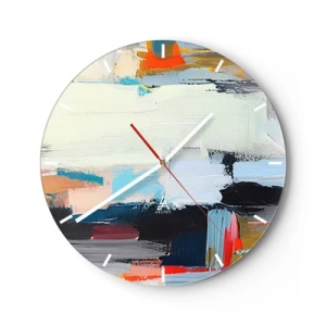 Orologio da parete - Orologio in Vetro - Una composizione astratta di macchie colorate e strisce geometriche. - 30x30cm - C'è una logica? - Decorazione murale moderna per soggiorno, cucina e camera da letto ARTTOR