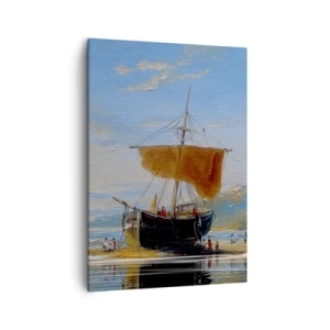 Quadro su tela - Stampe su Tela - Una nave in riva al mare in una giornata di sole - 50x70cm - Acqua, terra, aria - Decorazione murale moderna per soggiorno e camera da letto ARTTOR