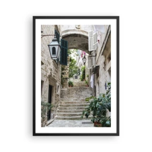 Poster in cornice nera - Una pittoresca strada in pietra con scale e vegetazione - 50x70cm - Angolo affascinante - Decorazione murale moderna per soggiorno e camera da letto ARTTOR