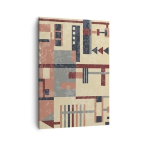 Quadro su tela - Stampe su Tela - Motivo geometrico nei toni pastello del beige, rosso e grigio - 50x70cm - Combinazione di orizzontali e verticali - Decorazione murale moderna per soggiorno e camera da letto ARTTOR