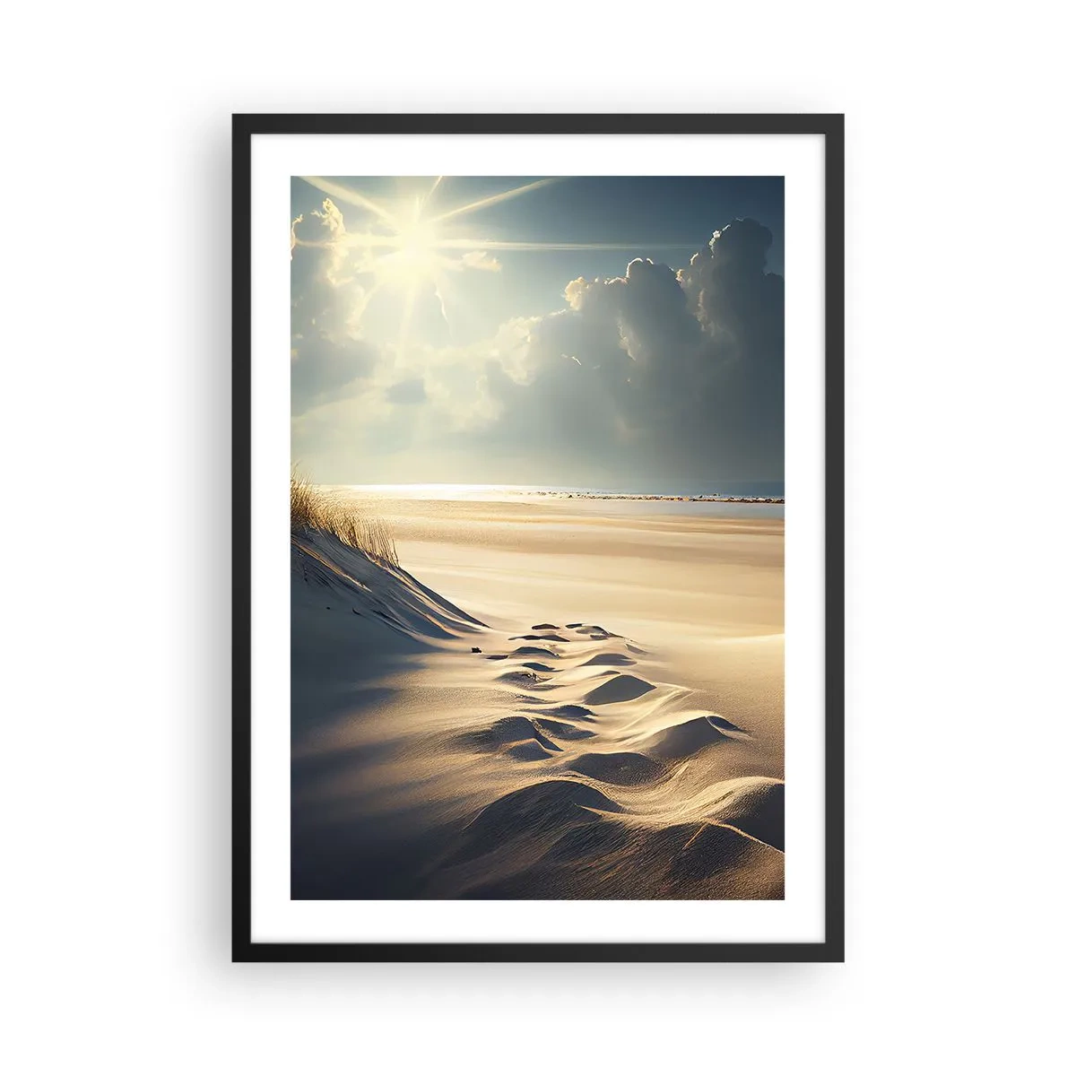 Poster in cornice nera - Dune dorate sulla spiaggia al tramonto - 50x70cm - Paesaggio rilassante - Decorazione murale moderna per soggiorno e camera da letto ARTTOR