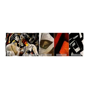 Campione di Fotomurale Adesivo Deluxe Sticker - Bacio di statue - Coppia innamorata, Cubismo, Bacio - 100x30 cm