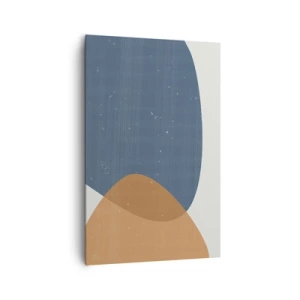 Quadro su tela - Stampe su Tela - Una composizione geometrica minimalista nei toni del blu e dell'arancione. - 80x120cm - Ovali e influenze - Decorazione murale moderna per soggiorno e camera da letto ARTTOR