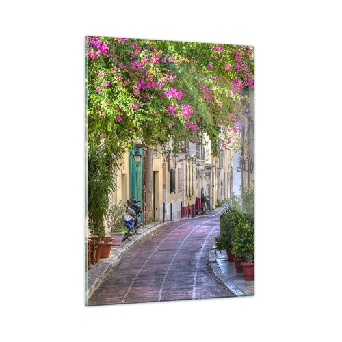 Quadro su vetro - Una strada affascinante con alberi in fiore - 50x70cm - Angolo fiorito - Decorazione murale moderna per soggiorno e camera da letto ARTTOR
