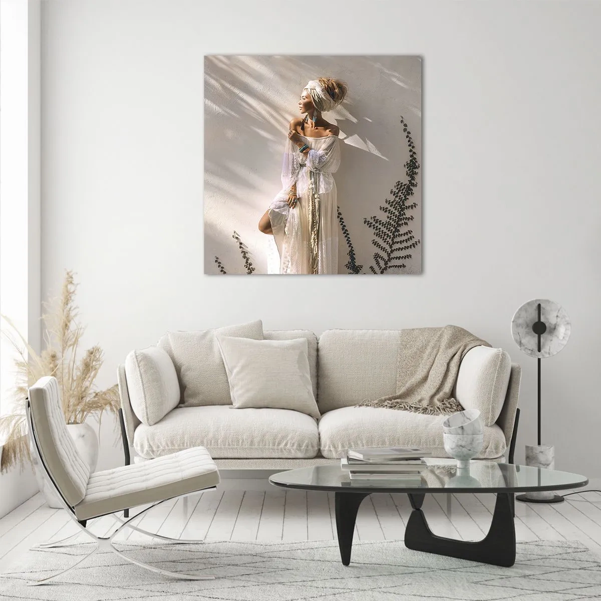 Quadro su vetro - Il sole e la ragazza - 50x50 cm