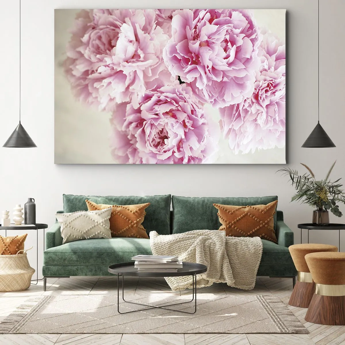 Quadro su tela - Stampe su Tela - Un bouquet di peonie rosa su uno sfondo chiaro - 120x80cm - Nel fasto rosa - Decorazione murale moderna per soggiorno e camera da letto ARTTOR