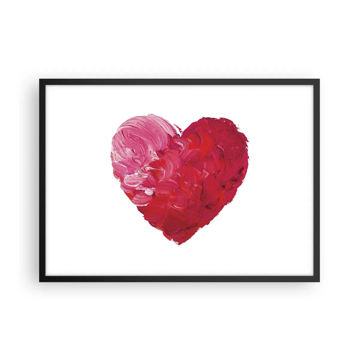 Poster in cornice nera - Un cuore rosa e rosso dipinto con un pennello - 70x50cm - All you need is love - Decorazione murale moderna per soggiorno e camera da letto ARTTOR