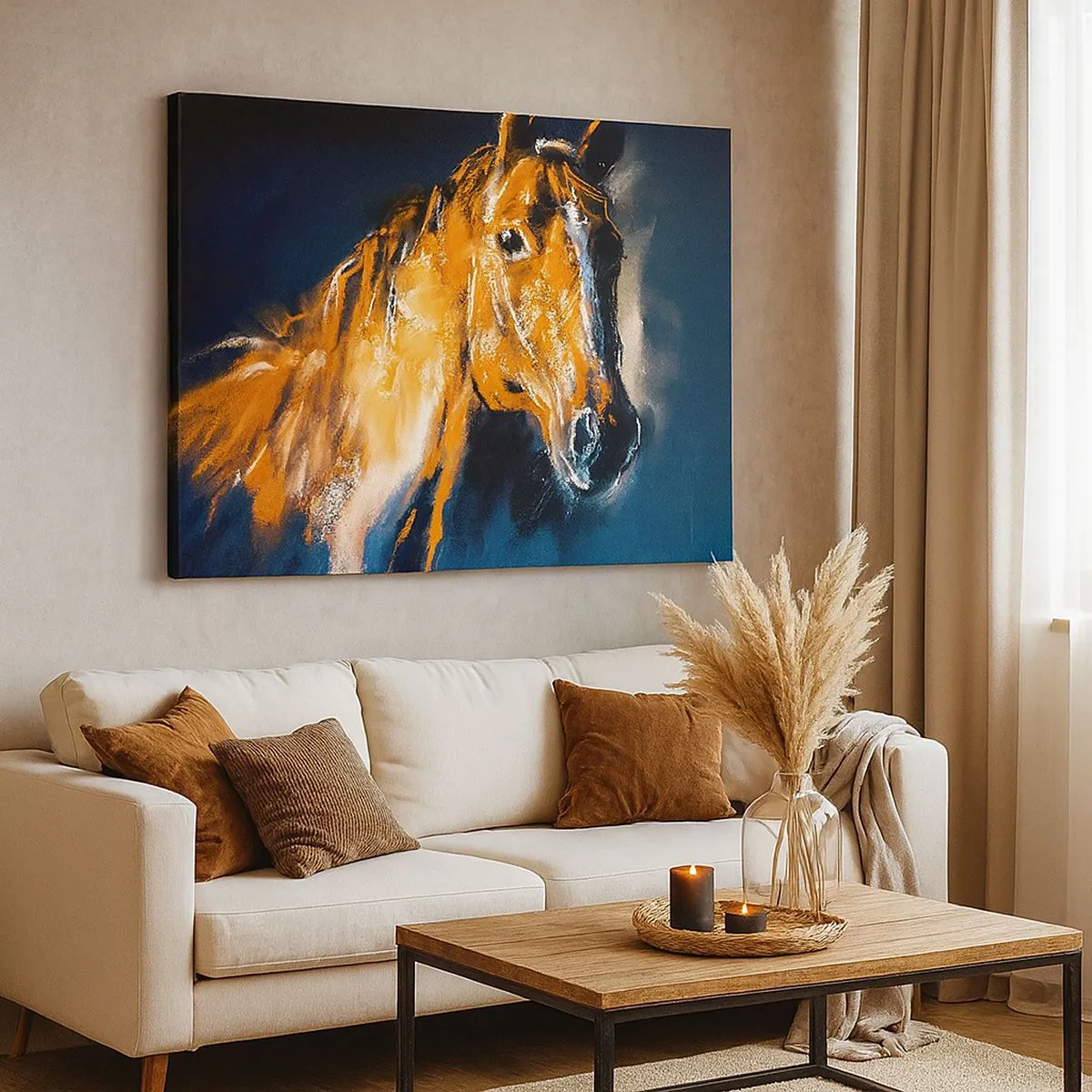 Quadro su tela - Stampe su Tela - Ritratto di un cavallo in stile dinamico e pittorico - 70x50cm - Allora, andiamo? - Decorazione murale moderna per soggiorno e camera da letto ARTTOR