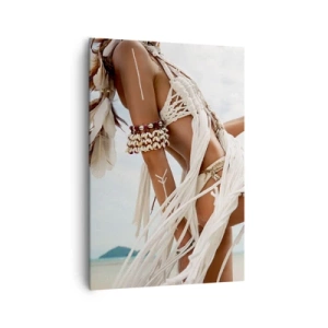 Quadro su tela - Stampe su Tela - Figura femminile con ornamenti e abiti etnici sullo sfondo di un paesaggio tropicale. - 70x100cm - La sacerdotessa del sole - Decorazione murale moderna per soggiorno e camera da letto ARTTOR