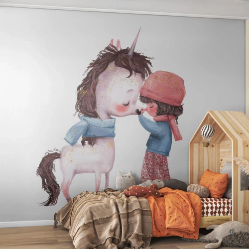 Fotomurali Autoadesivo Deluxe Sticker - Racconto d'inverno - Per bambini, Unicorno, Ragazza - 500x350 cm