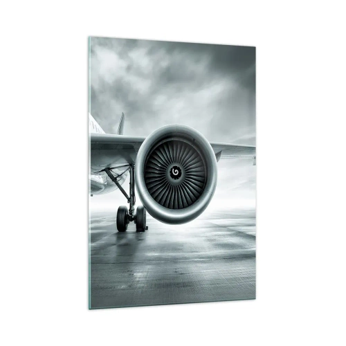 Quadro su vetro - Il motore a reazione di un aereo sulla pista - 70x100cm - C'è la forza! - Decorazione murale moderna per soggiorno e camera da letto ARTTOR
