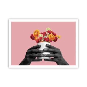 Poster - Mani che tengono un mazzo di fiori colorati - 100x70cm - Apoteosi di vita - Decorazione murale moderna per soggiorno e camera da letto ARTTOR