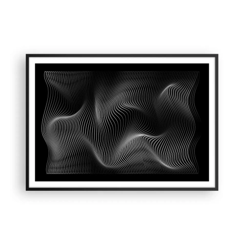 Poster in cornice nera - Linee bianche astratte su sfondo nero - 100x70cm - La danza della luce nello spazio - Decorazione murale moderna per soggiorno e camera da letto ARTTOR