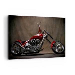 Quadro su tela - Stampe su Tela - Motocicletta personalizzata rossa su sfondo in tessuto marrone - 120x80cm - Bellezza in rosso e argento - Decorazione murale moderna per soggiorno e camera da letto ARTTOR