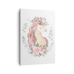 Quadro su tela - Stampe su Tela - Un unicorno dai colori pastello circondato da fiori - 70x100cm - Invito nel mondo delle favole - Decorazione murale moderna per soggiorno e camera da letto ARTTOR