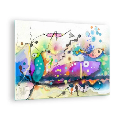 Quadro su vetro - Composizione astratta con forme e linee colorate - 70x50cm - Senza parole! - Decorazione murale moderna per soggiorno e camera da letto ARTTOR