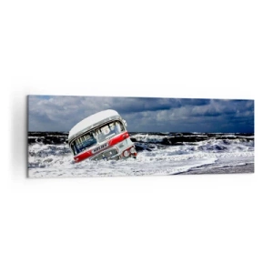 Quadro su tela - Stampe su Tela - Un autobus affondato sulla spiaggia tra onde e mare mosso - 160x50cm - Ti meravigli? - Decorazione murale moderna per soggiorno e camera da letto ARTTOR