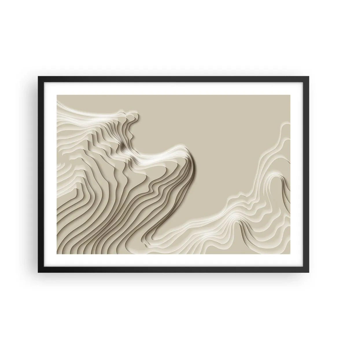 Poster in cornice nera - Un motivo astratto nei toni del beige con effetto lineare. - 70x50cm - La topografia dell'arte - Decorazione murale moderna per soggiorno e camera da letto ARTTOR