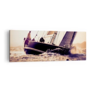 Quadro su tela - Stampe su Tela - Uno yacht in mare in tempesta alla luce del sole al tramonto - 140x50cm - Naviga, marinaio - Decorazione murale moderna per soggiorno e camera da letto ARTTOR