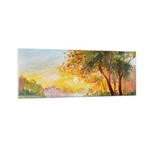 Quadro su vetro - Un paesaggio pittoresco con un fiume e alberi al tramonto - 140x50cm - Et in Arcadia ego - Decorazione murale moderna per soggiorno e camera da letto ARTTOR