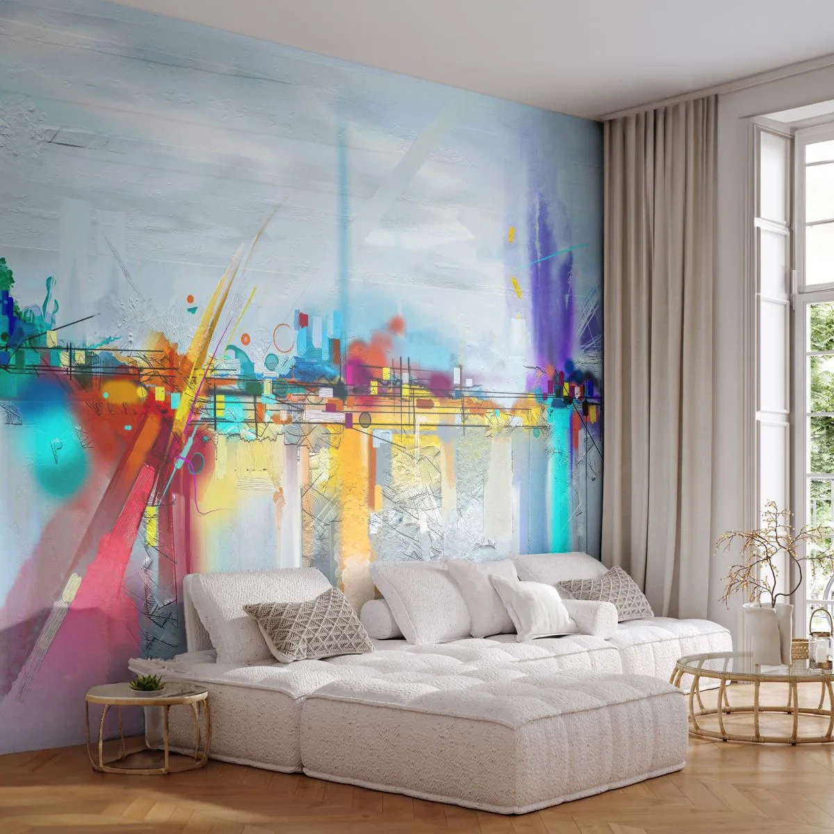 Fotomurali Standard Eco - Il ponte della gioia sul fiume della vita - Astrazione, Pezzo, Surrealismo - 200x140 cm