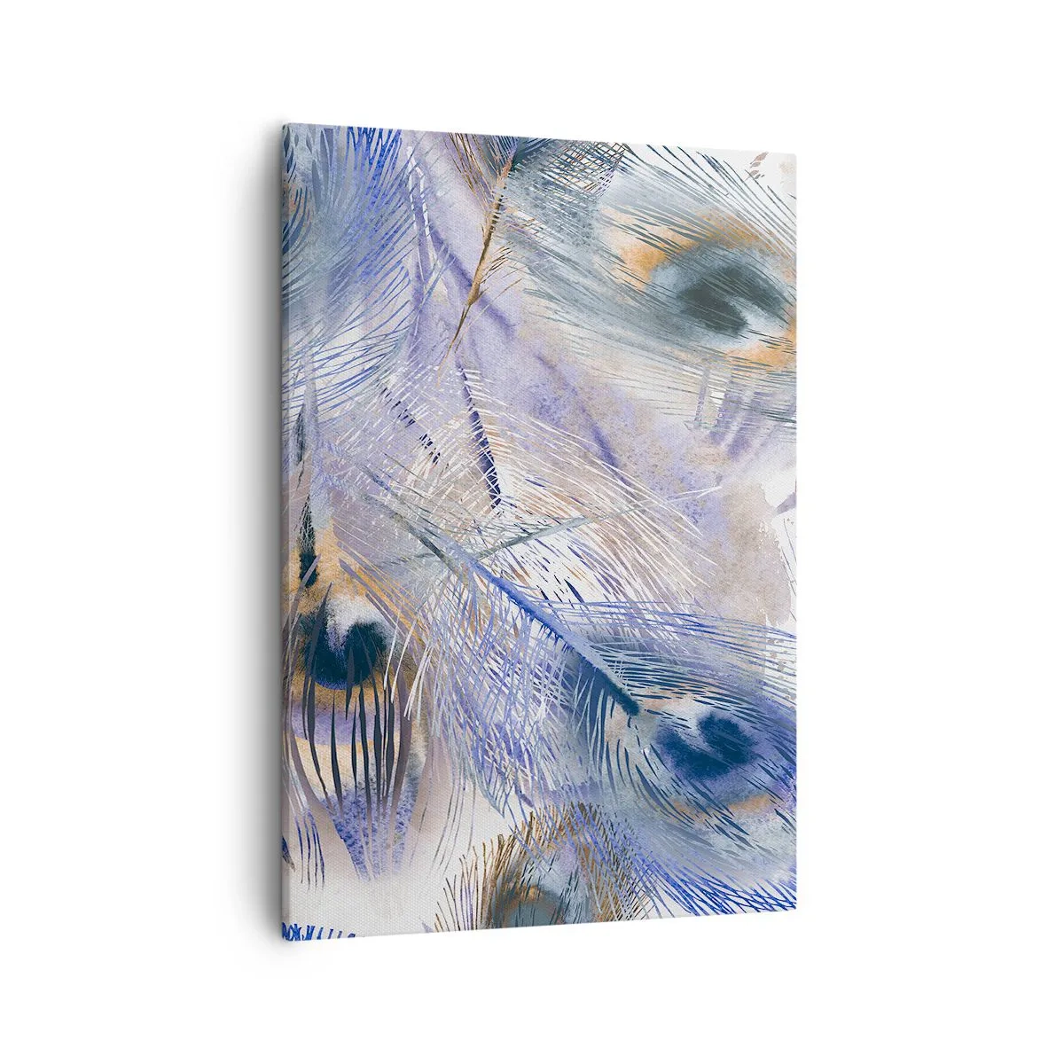 Quadro su tela - Stampe su Tela - Un motivo con piume di pavone nei toni del blu e dell'oro - 50x70cm - Composizione a occhio di pavone - Decorazione murale moderna per soggiorno e camera da letto ARTTOR