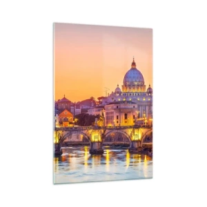 Quadro su vetro - Panorama del Vaticano al tramonto con un ponte sul fiume - 70x100cm - Tramonto sulla Città Eterna - Decorazione murale moderna per soggiorno e camera da letto ARTTOR