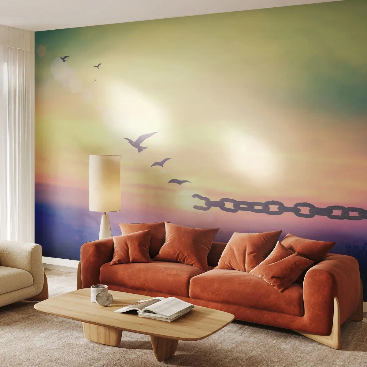 Fotomurali Premium Sand - La vittoria della libertà - Astrazione, Uccelli, Pezzo - 250x175 cm