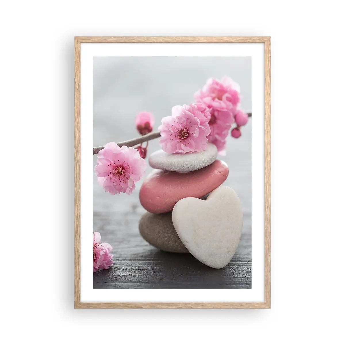 Poster in cornice rovere chiaro - Serenità con fiori di ciliegio - 50x70 cm