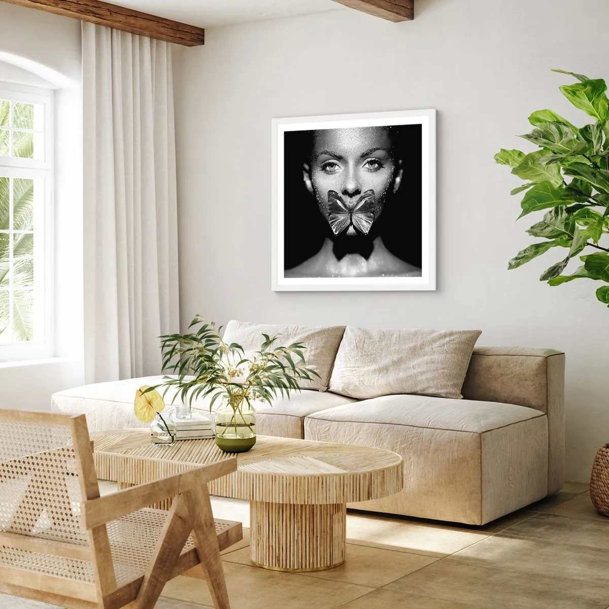 Poster in cornice bianca - Il bacio delle farfalle - 60x60 cm