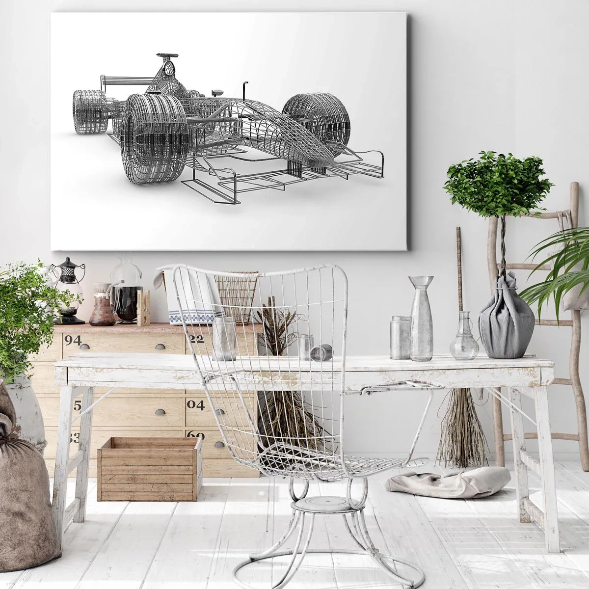 Quadro su tela - Stampe su Tela - Uno schizzo di un'auto da corsa su uno sfondo chiaro - 70x50cm - Struttura ideale: idea di slancio - Decorazione murale moderna per soggiorno e camera da letto ARTTOR