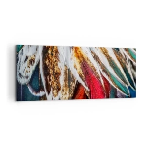 Quadro su tela - Stampe su Tela - Primo piano di piume multicolori dai colori vivaci e intensi - 120x50cm - I misteri del volo - Decorazione murale moderna per soggiorno e camera da letto ARTTOR