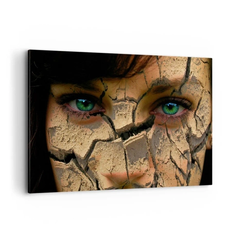 Quadro su tela - Stampe su Tela - Il volto di una donna con gli occhi verdi coperto da una struttura di terra screpolata - 120x80cm - Meraviglia e minaccia insieme - Decorazione murale moderna per soggiorno e camera da letto ARTTOR