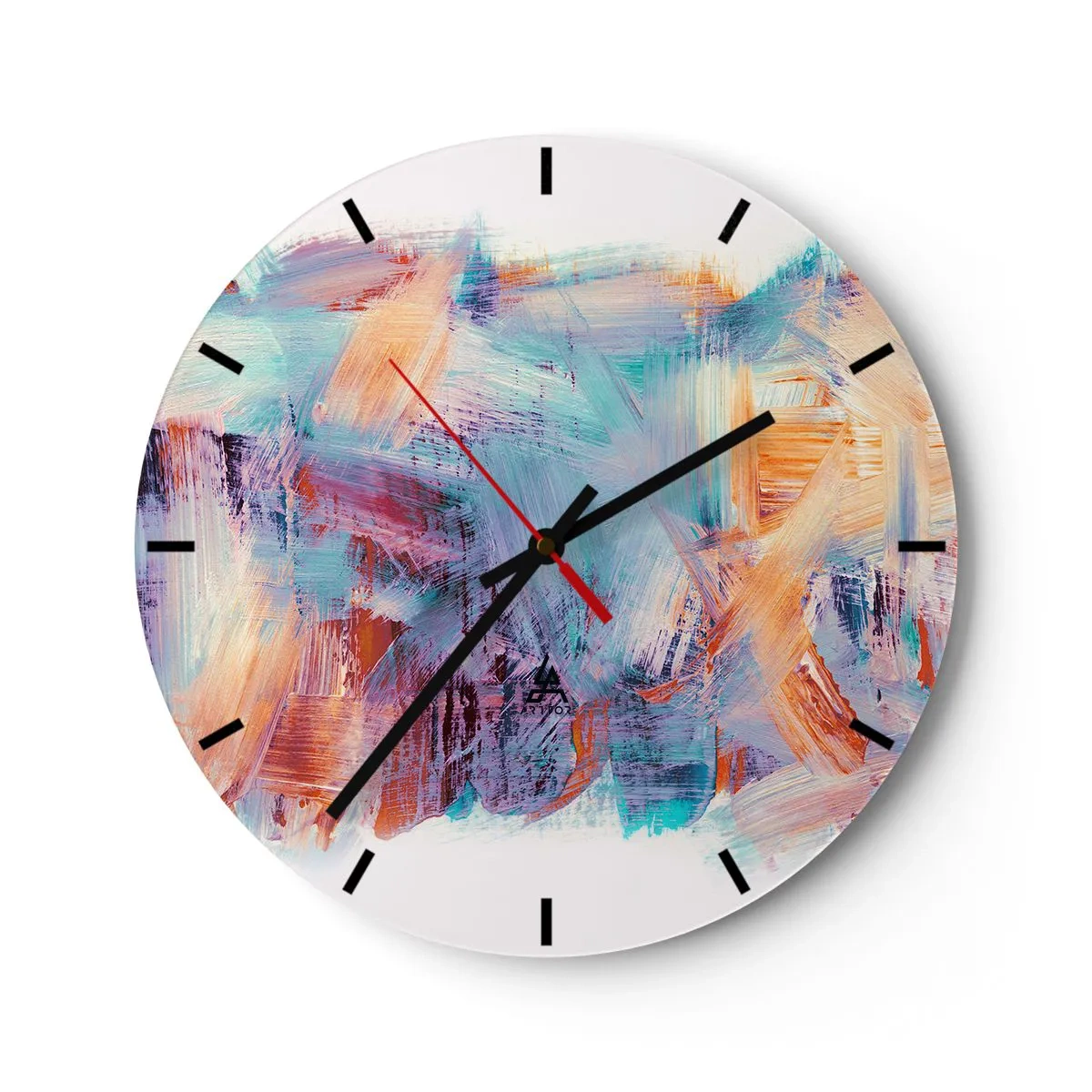 Orologio da parete - Orologio in Vetro - Pennellate dinamiche in colori vivaci - 30x30cm - Caos colorato - Decorazione murale moderna per soggiorno, cucina e camera da letto ARTTOR