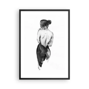 Poster in cornice nera - Silhouette di una donna in acquerello nero su sfondo bianco - 50x70cm - Accanto a lei il mondo scompare - Decorazione murale moderna per soggiorno e camera da letto ARTTOR