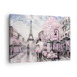 Quadro su tela - Stampe su Tela - Una passeggiata romantica a Parigi vicino alla Torre Eiffel - 70x50cm - Se innamorarsi, allora solo a... - Decorazione murale moderna per soggiorno e camera da letto ARTTOR