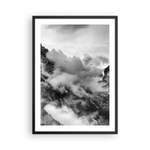 Poster in cornice nera - Paesaggio montano in bianco e nero con nuvole - 50x70cm - Belli e terribili - Decorazione murale moderna per soggiorno e camera da letto ARTTOR