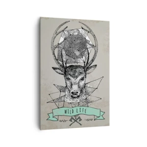 Quadro su tela - Stampe su Tela - Geometria di cervo in stile vintage con scritta Wild Life - 70x100cm - La visione di Sant'Uberto - Decorazione murale moderna per soggiorno e camera da letto ARTTOR