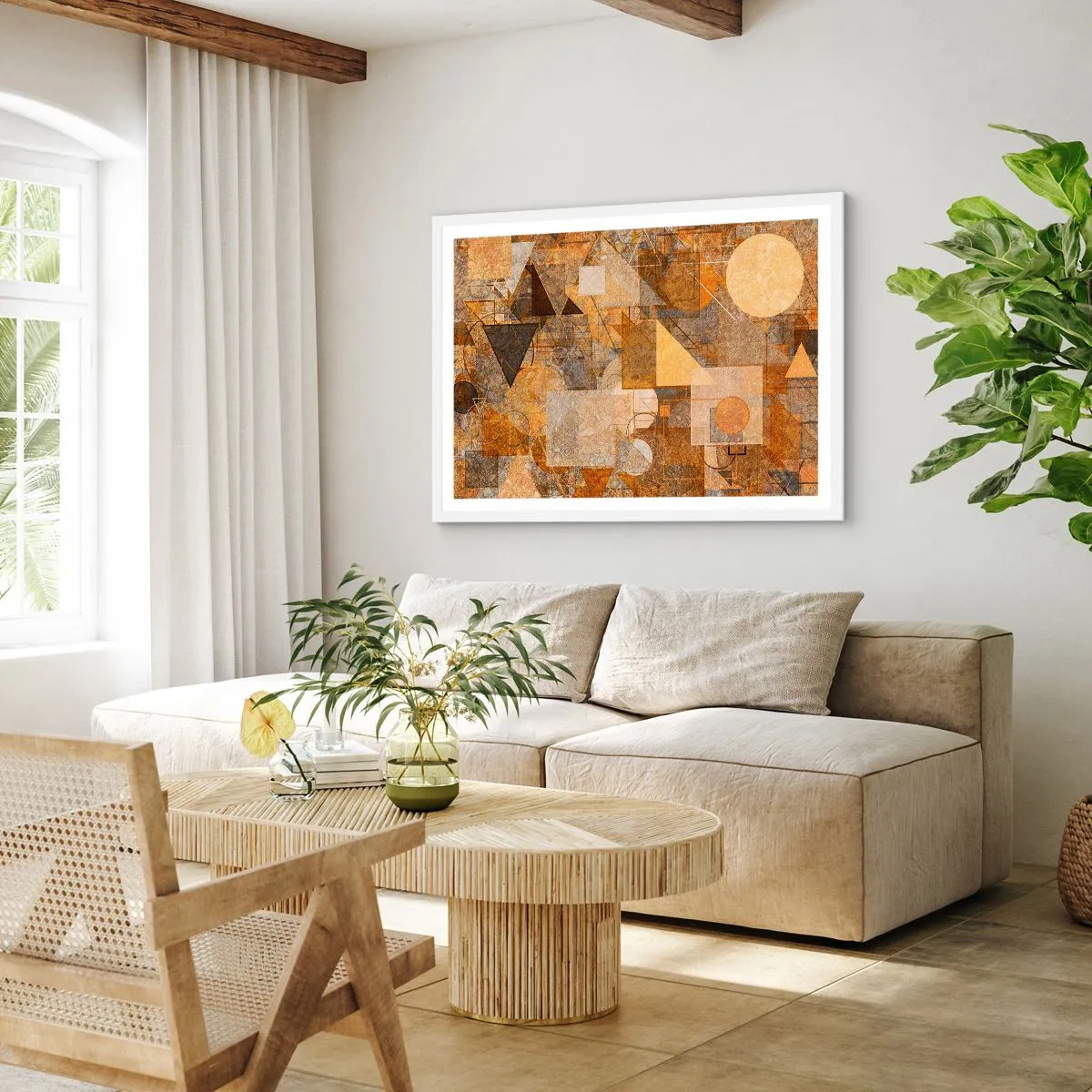Poster in cornice bianca - Studio cubista in marrone - 40x30 cm