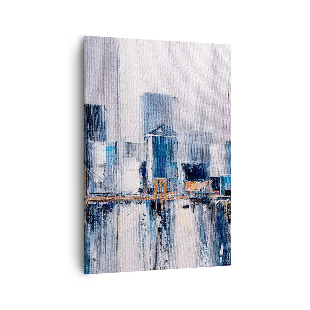 Quadro su tela - Stampe su Tela - Panorama urbano astratto con sfumature di blu e giallo - 70x100cm - Impressione di New York - Decorazione murale moderna per soggiorno e camera da letto ARTTOR