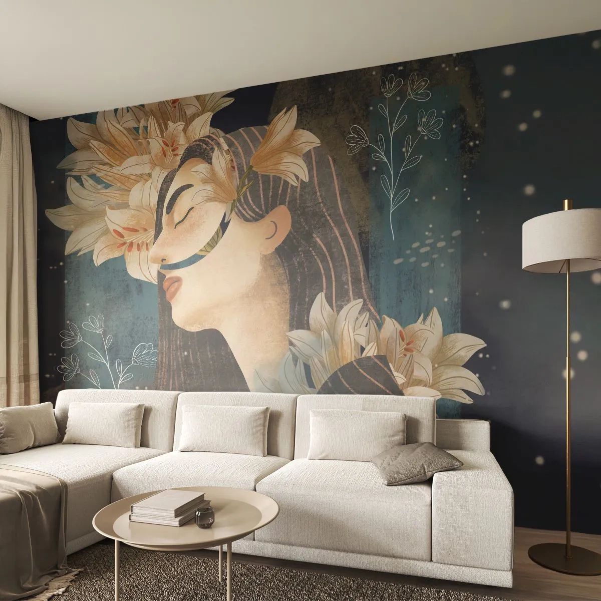 Fotomurali Premium Canvas - La favola della principessa con i gigli - Astrazione, Donna, Fiori - 250x175 cm