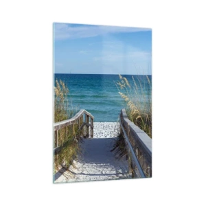 Quadro su vetro - Sentiero per la spiaggia con vista mare - 70x100cm - Al sole, al vento - Decorazione murale moderna per soggiorno e camera da letto ARTTOR