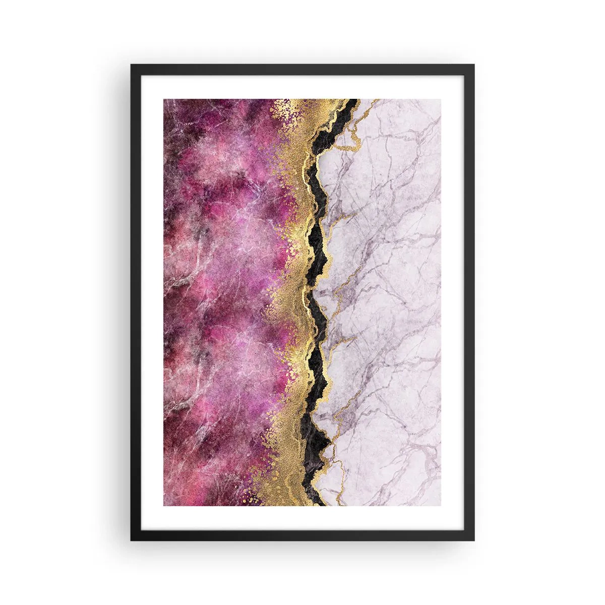 Poster in cornice nera - Astrazione con motivo marmoreo e accenti dorati - 50x70cm - Sul confine - Decorazione murale moderna per soggiorno e camera da letto ARTTOR