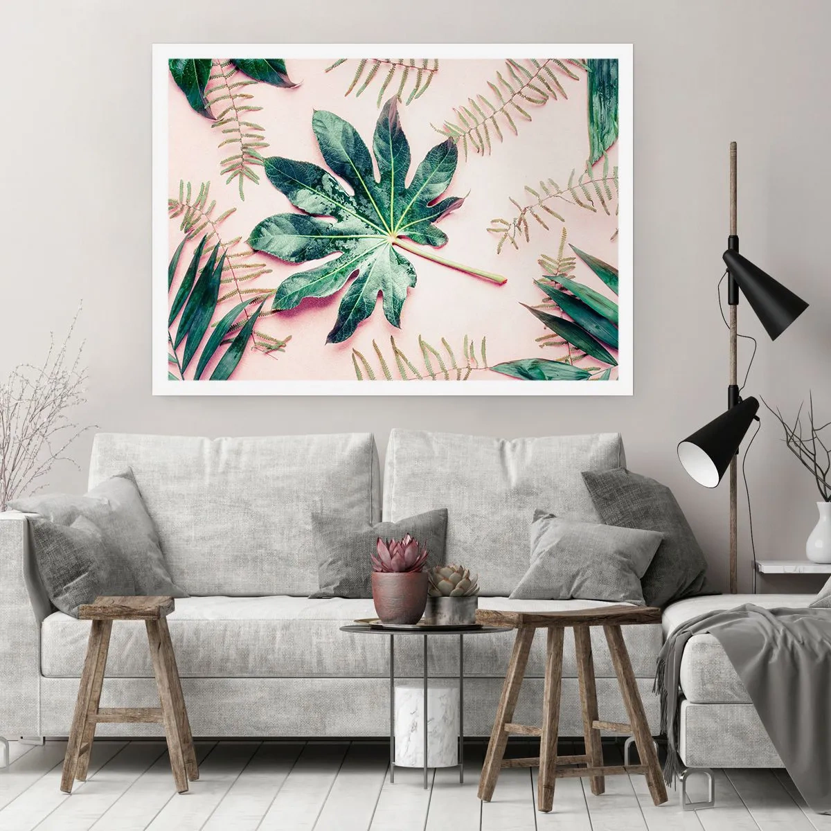 Poster - Studio di verde su sfondo rosa - 40x30 cm