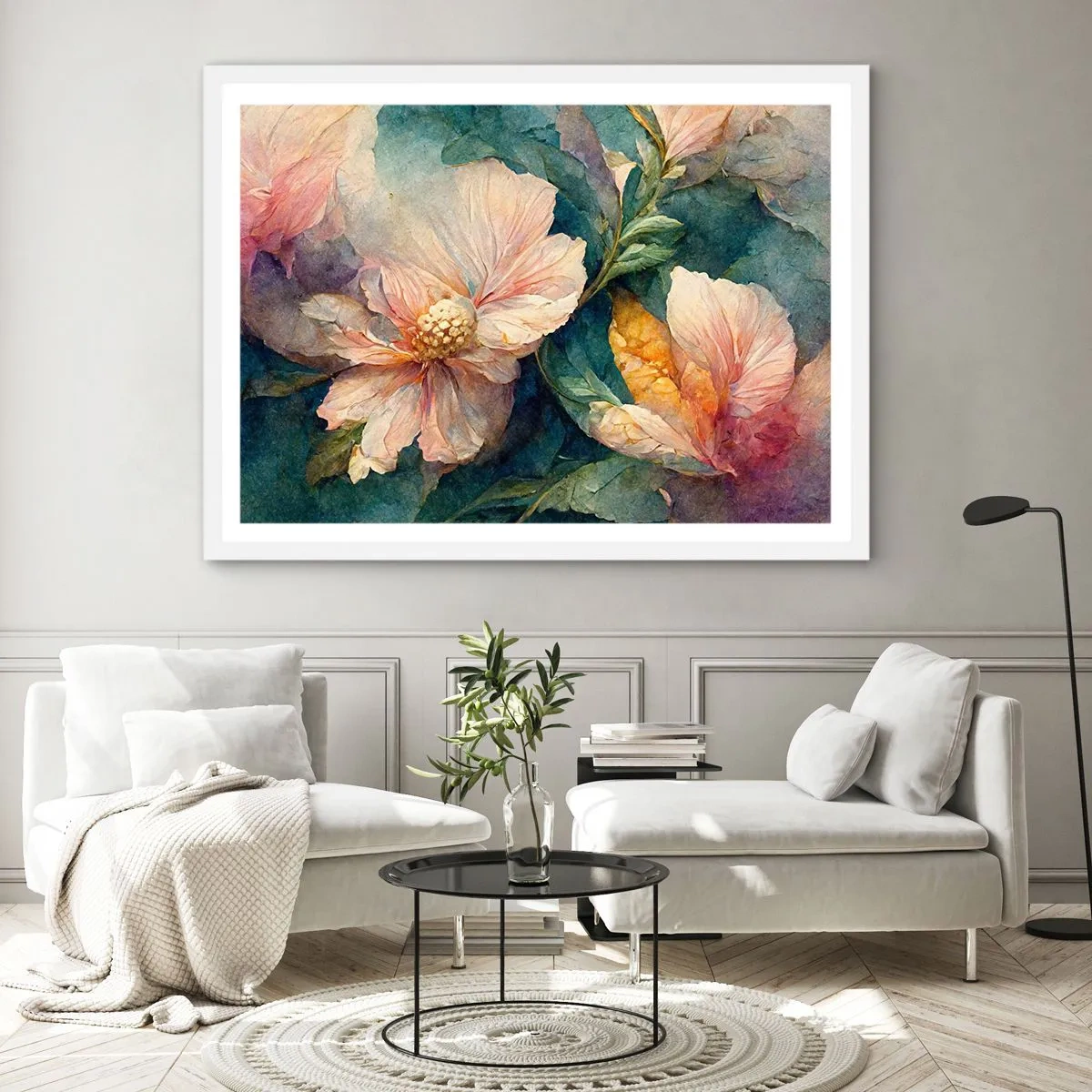 Poster in cornice bianca - Delicatezza pura - 100x70 cm