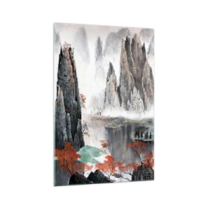 Quadro su vetro - Rocce e alberi pittoreschi nel nebbioso paesaggio cinese - 70x100cm - Protettori potenti - Decorazione murale moderna per soggiorno e camera da letto ARTTOR